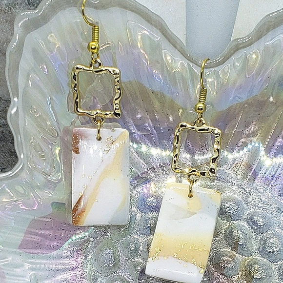 Rectangular acrylic dipped clay earrings - Picture 4 of 6